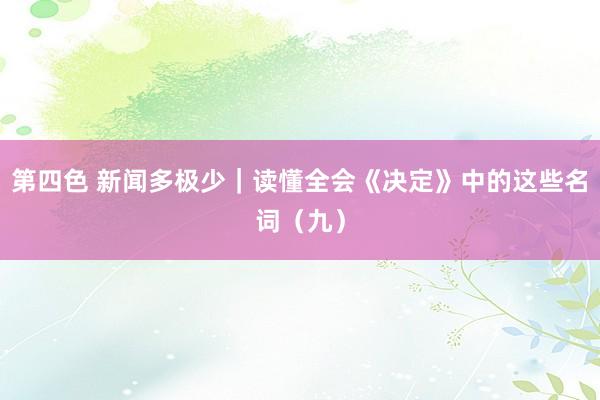 第四色 新闻多极少｜读懂全会《决定》中的这些名词（九）